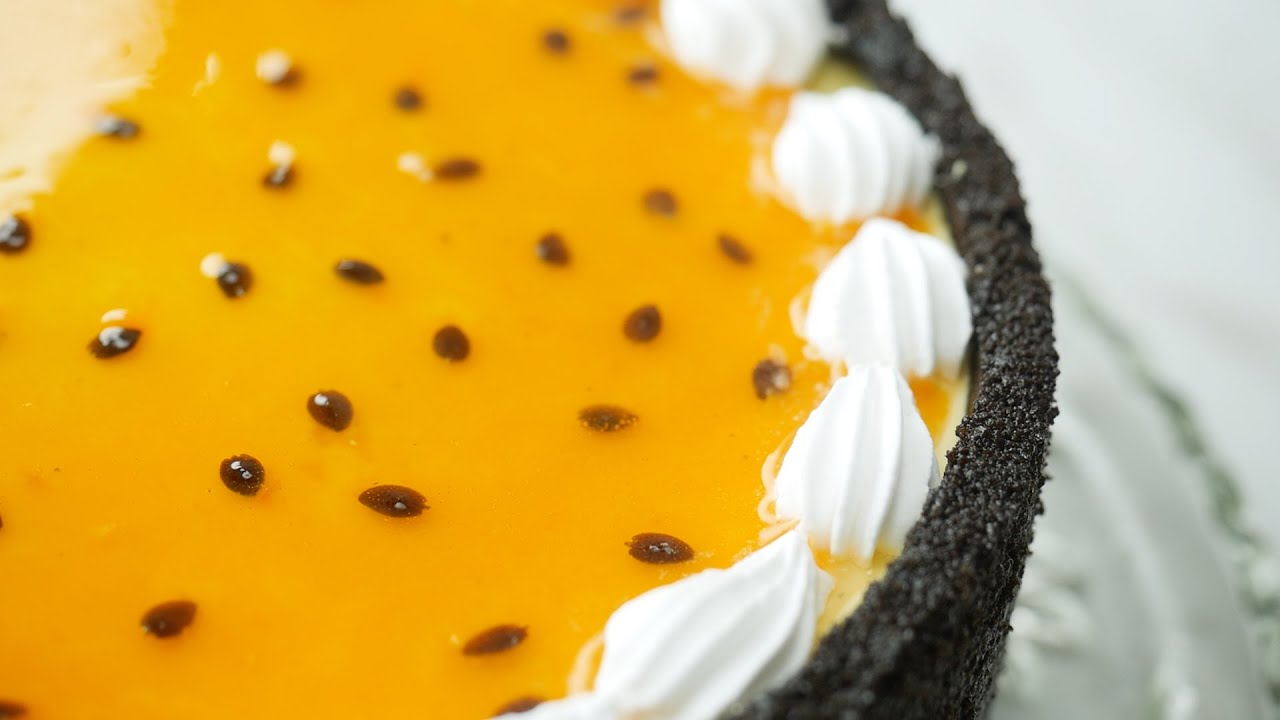 Tarta de melocotón y maracuyá