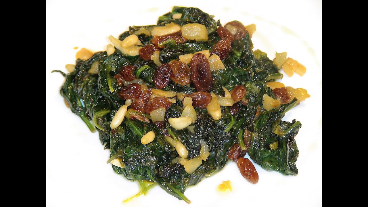 Acelgas con pasas y piñones