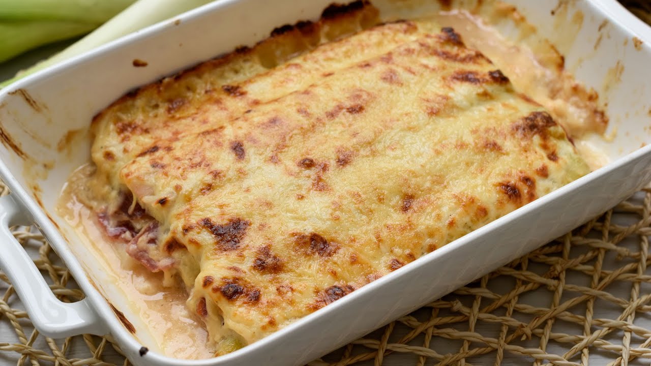 Puerros gratinados con bechamel