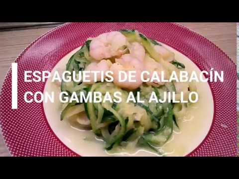 Receta de Espaguetis de calabacín con gambas al ajillo