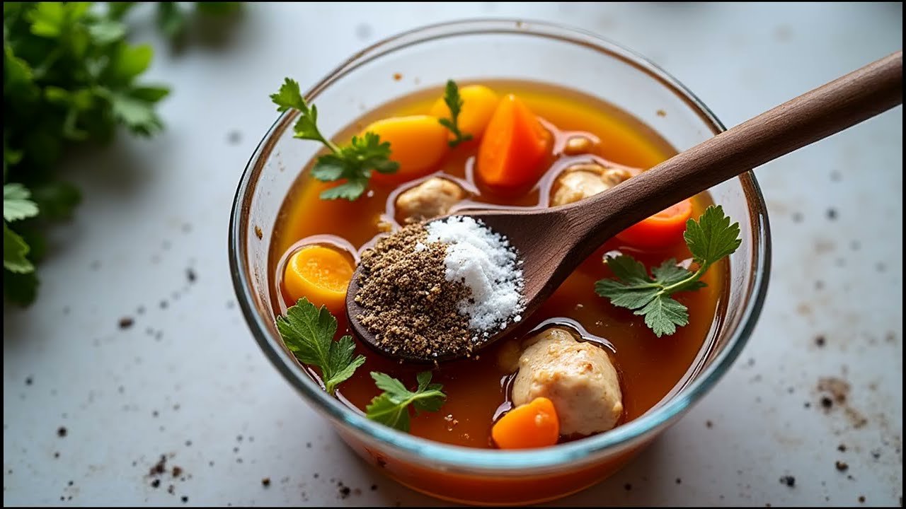 Sopa de pollo con verduras a la parrilla