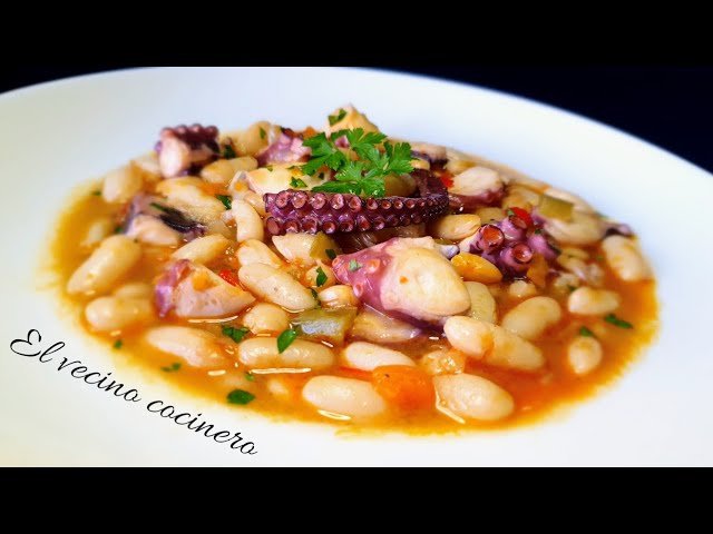 Receta de Alubias con pulpo cocido