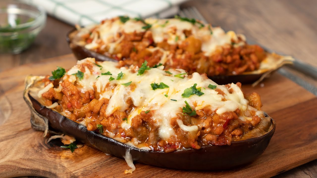 Receta de Berenjenas rellenas de carne picada light