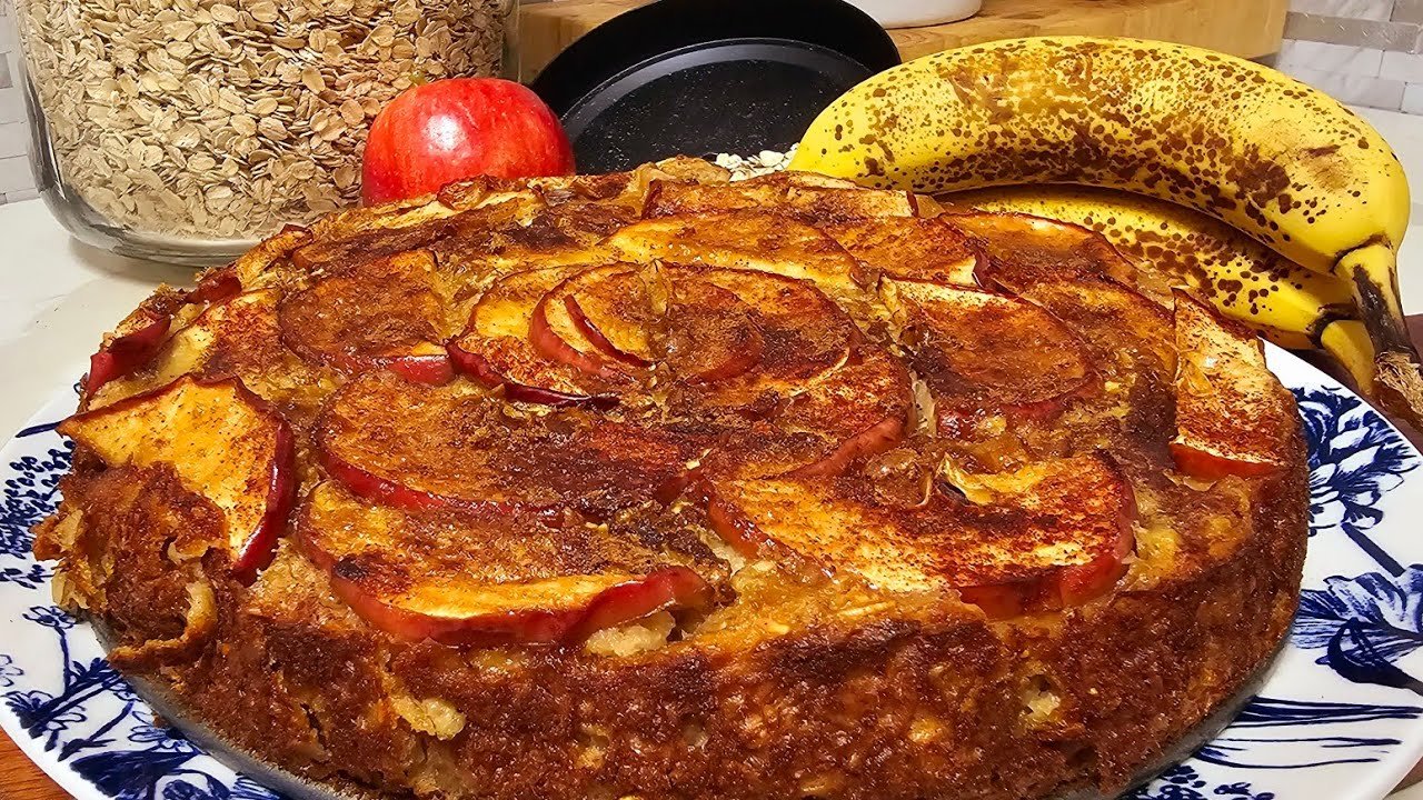 Receta de Bizcocho de avena plátano y manzana