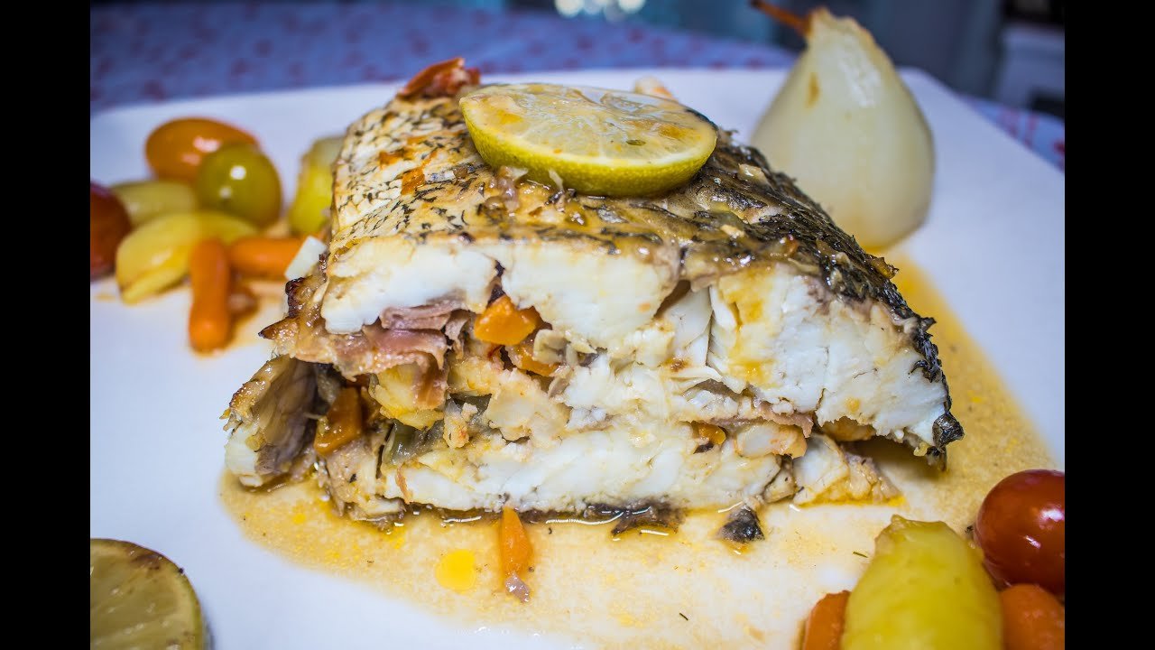 Receta de Corvina rellena con mariscos