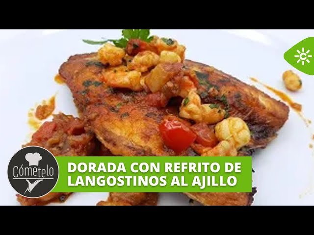 Receta de Dorada con langostinos al ajillo
