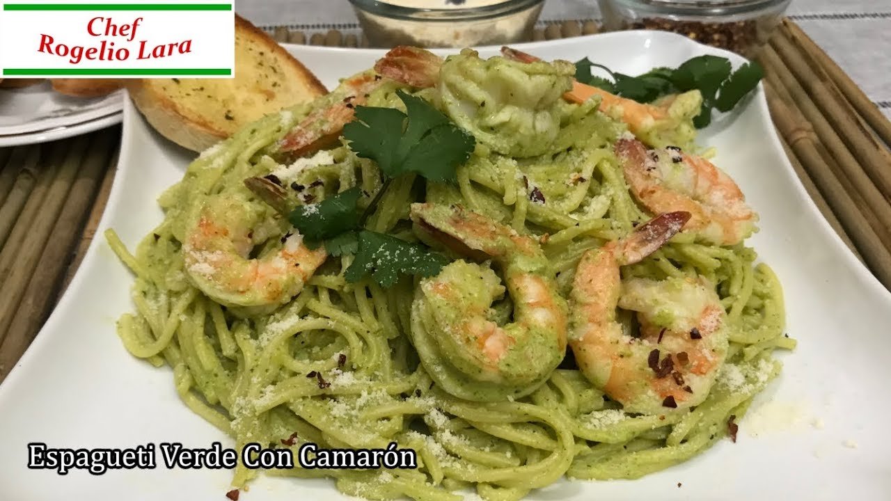 Receta de Espagueti verde con camarones