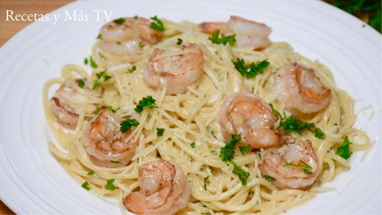 Receta de Espaguetis con camarones y crema