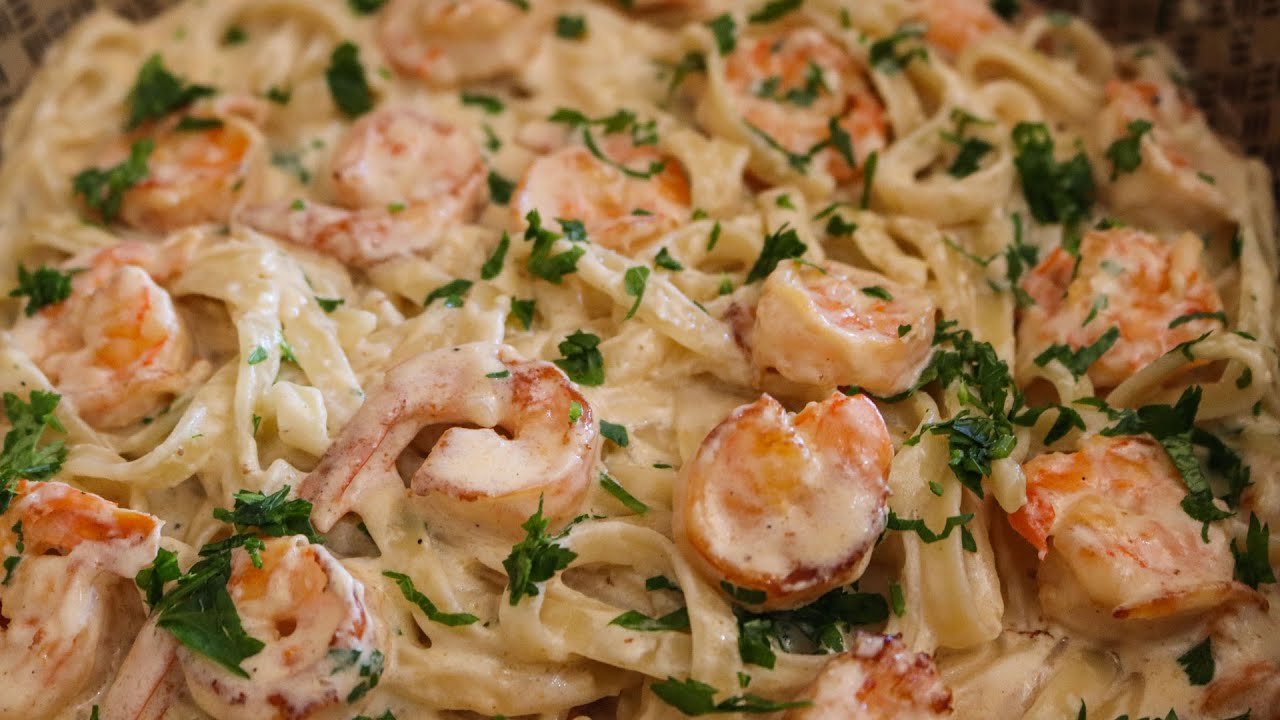 Receta de Fetuccini con camarones