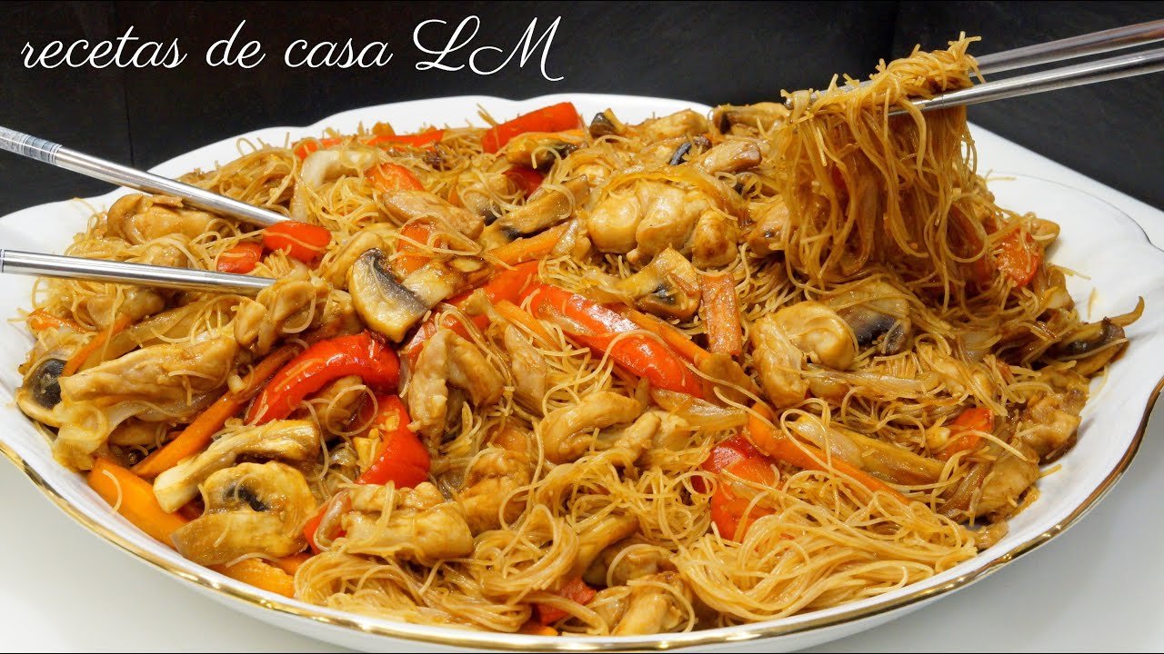 Receta de Fideos chinos con champiñones