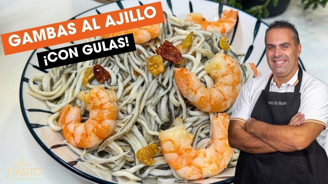 Receta de Gulas al ajillo con gambas