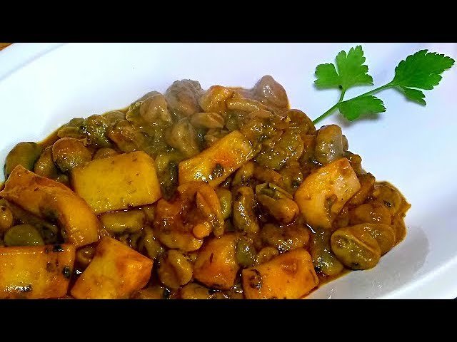 Receta de Habas con sepia y gambas