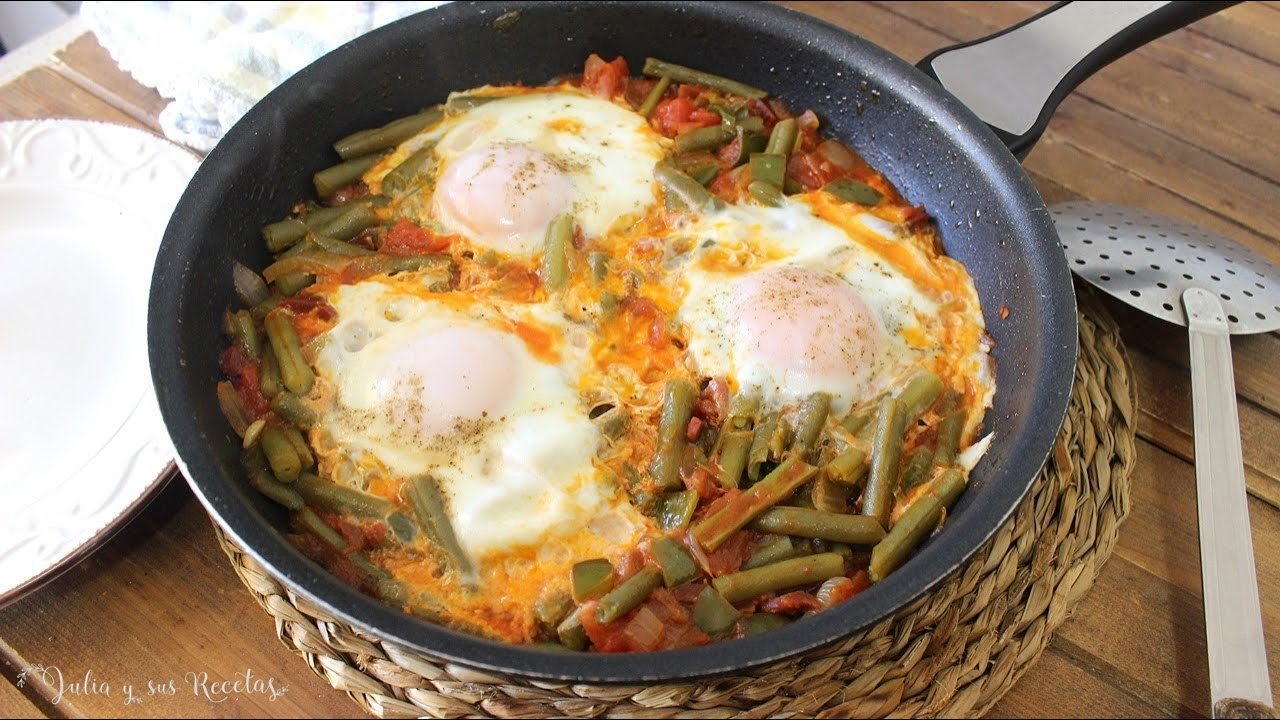 Receta de Judías verdes con tomate y huevo