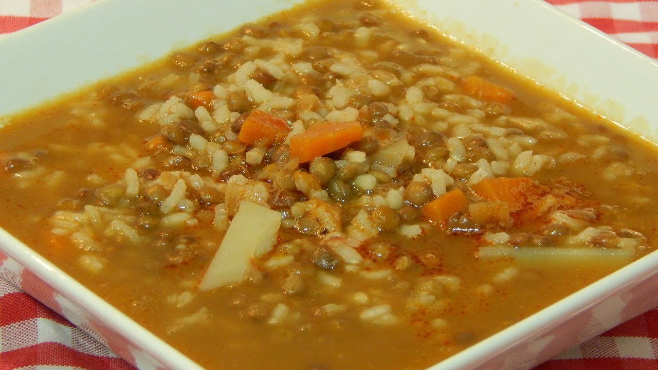 Receta de Lentejas con arroz y verduras