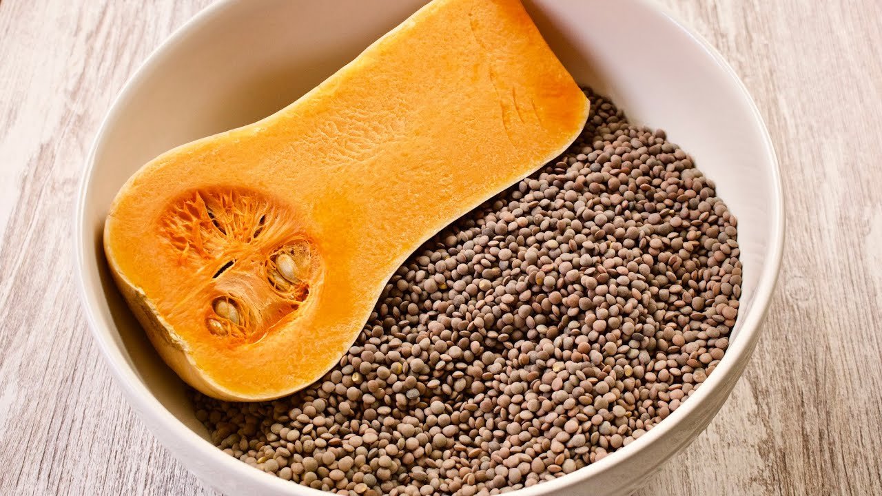 Receta de Lentejas con calabaza
