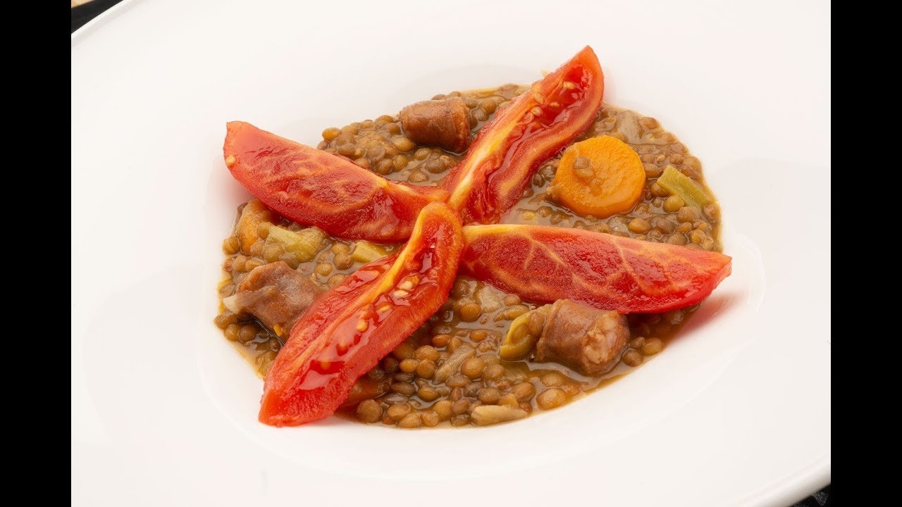 Receta de Lentejas secas con xistorra