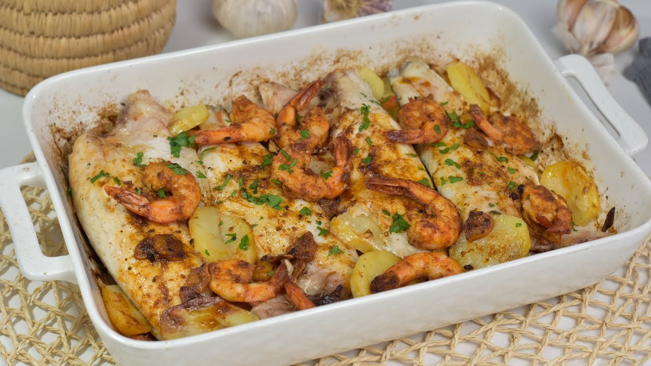 Receta de Lubina con Langostinos
