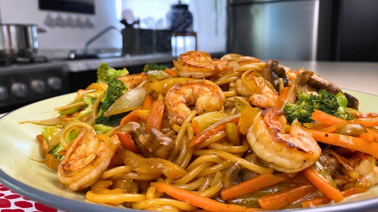 Receta de Pasta con camarones y verduras