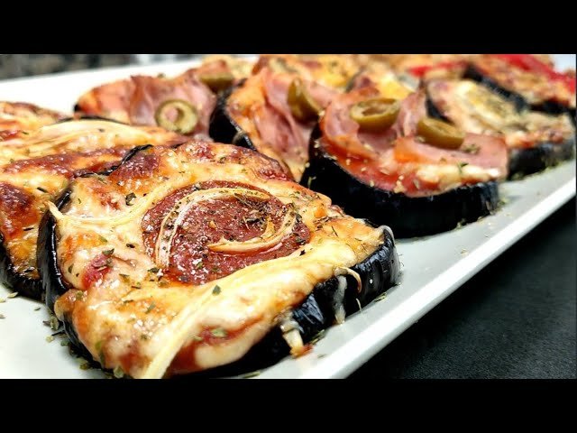Receta de Pizza de berenjena queso y jamón