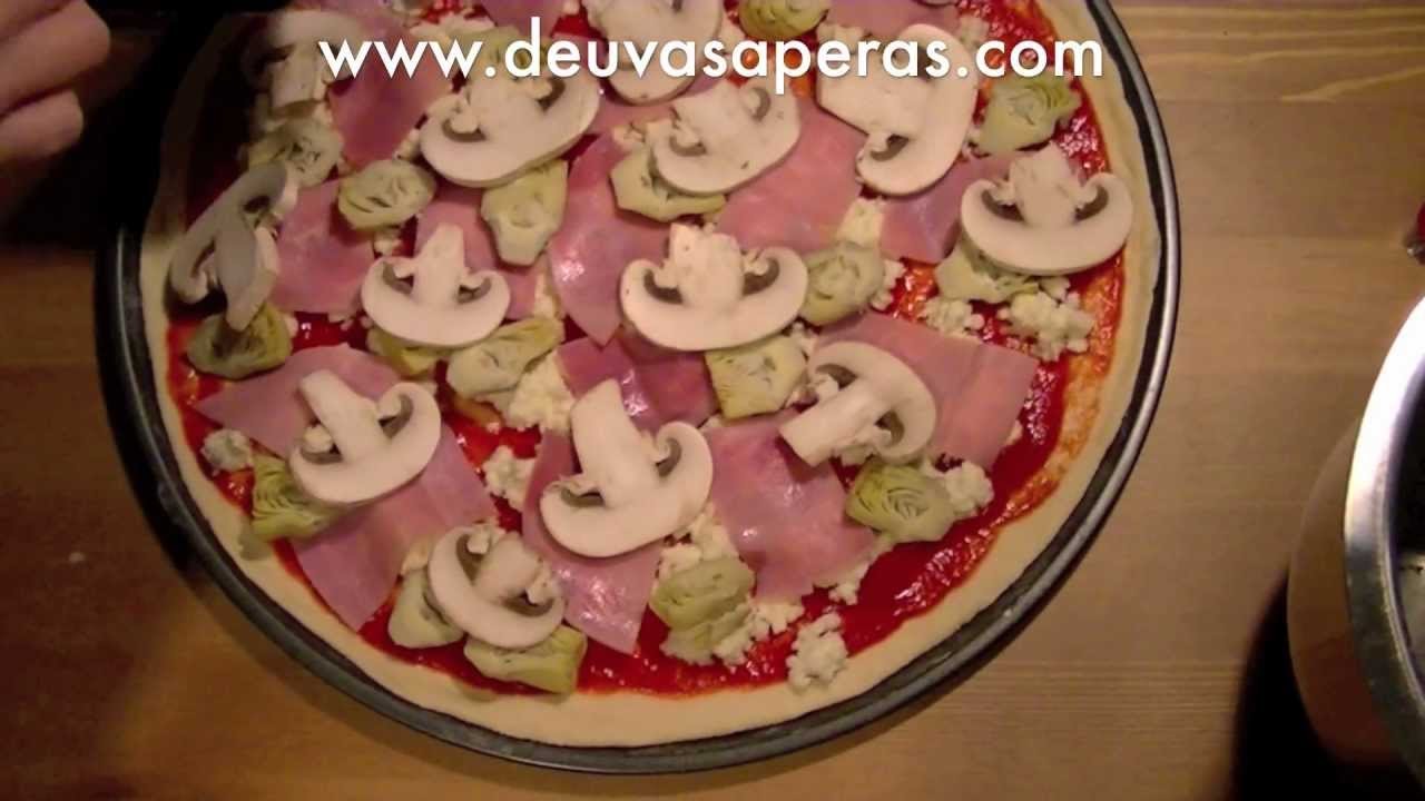 Receta de Pizza de jamón queso y champiñones