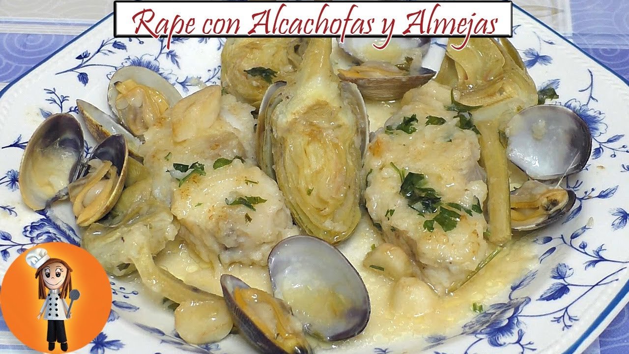Receta de Platillo de rape sepia alcachofas y gambitas