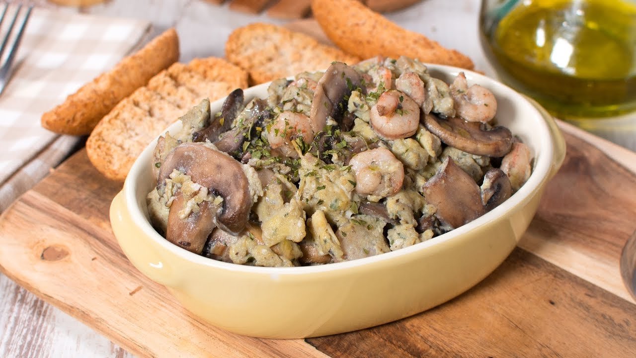 Receta de Revuelto de champiñones y gambas