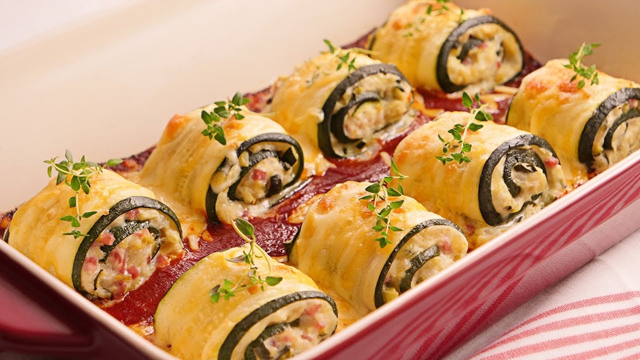 Receta de Rollitos de calabacín rellenos de jamón y queso