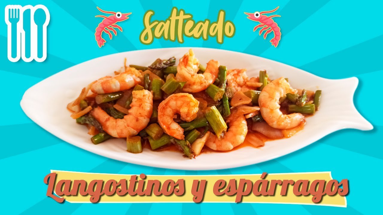Receta de Salteado de espárragos y gambas