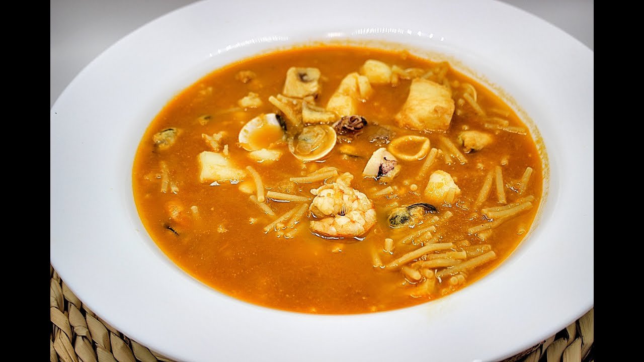 Receta de Sopa de mariscos con fideos