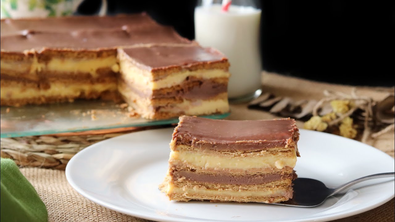 Receta de Tarta de galletas flan y chocolate sin horno