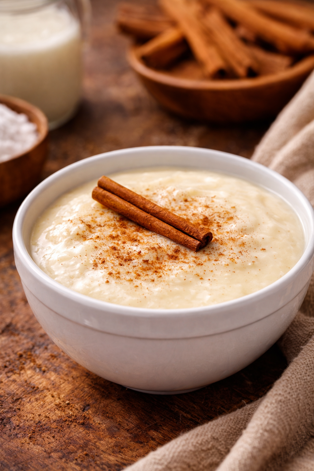 mazamorra de maicena con leche cremosa, una de las mejores recetas con maicena, servida en un solo con canela
