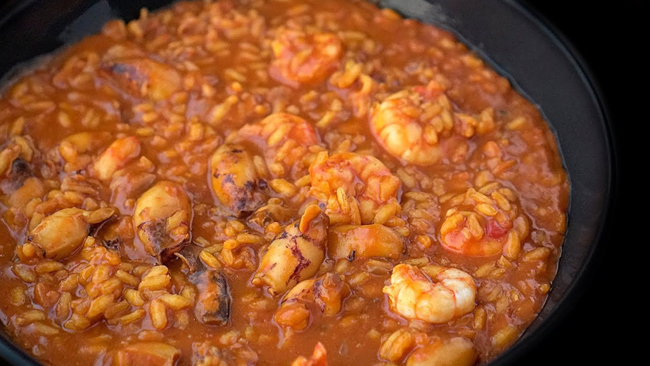 Receta de Arroz con calamares y langostinos