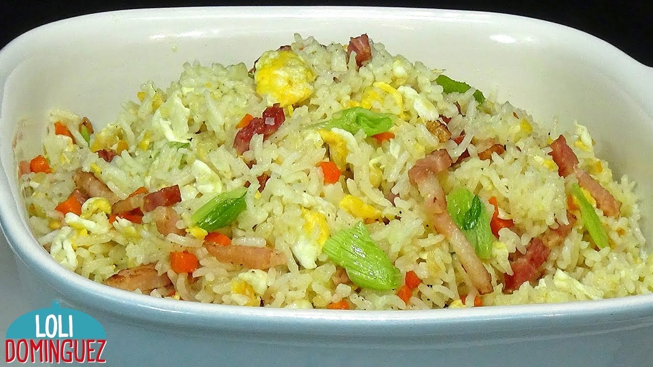 Receta de Arroz frito con huevo y bacon