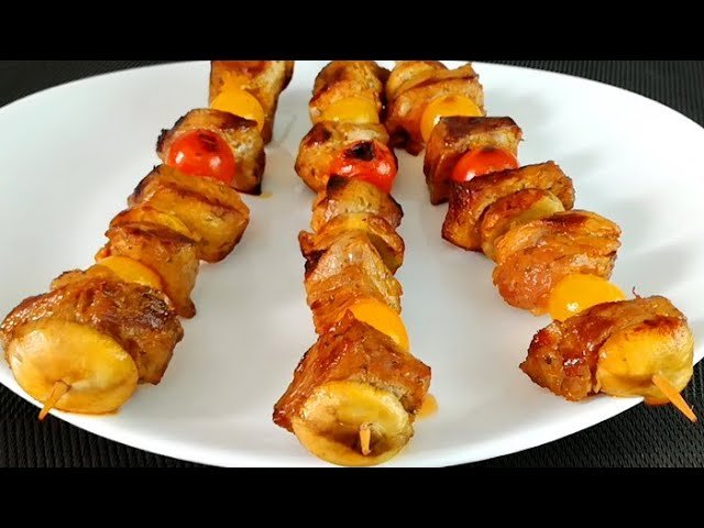 Receta de Brochetas de cerdo con verduras