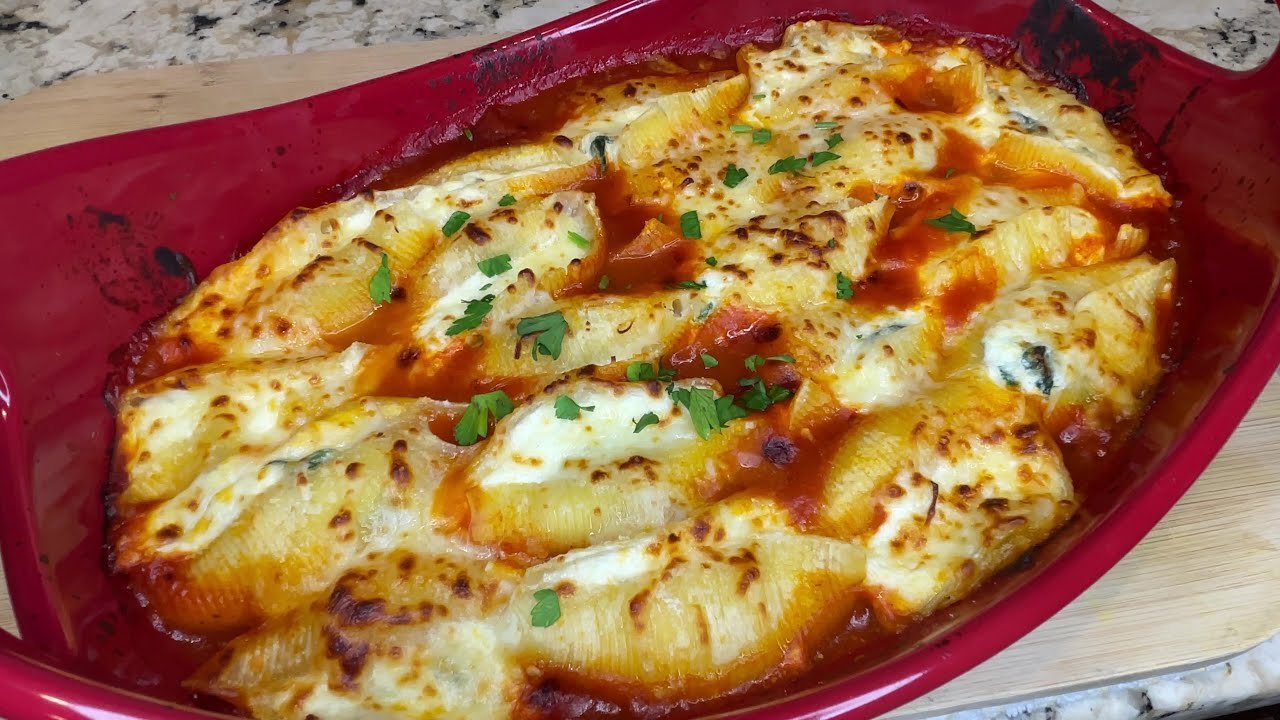 Receta de Caracolas rellenas de espinacas y queso