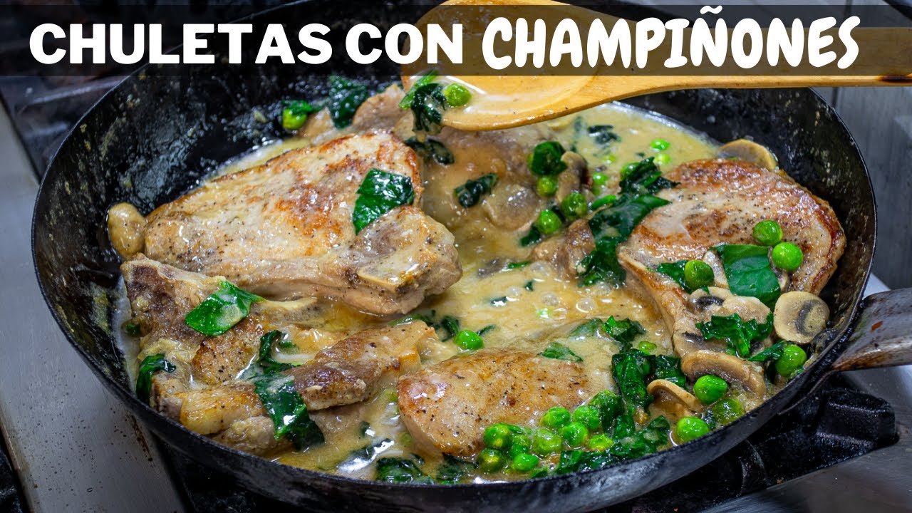 Receta de Chuletas de Puerco con champiñones
