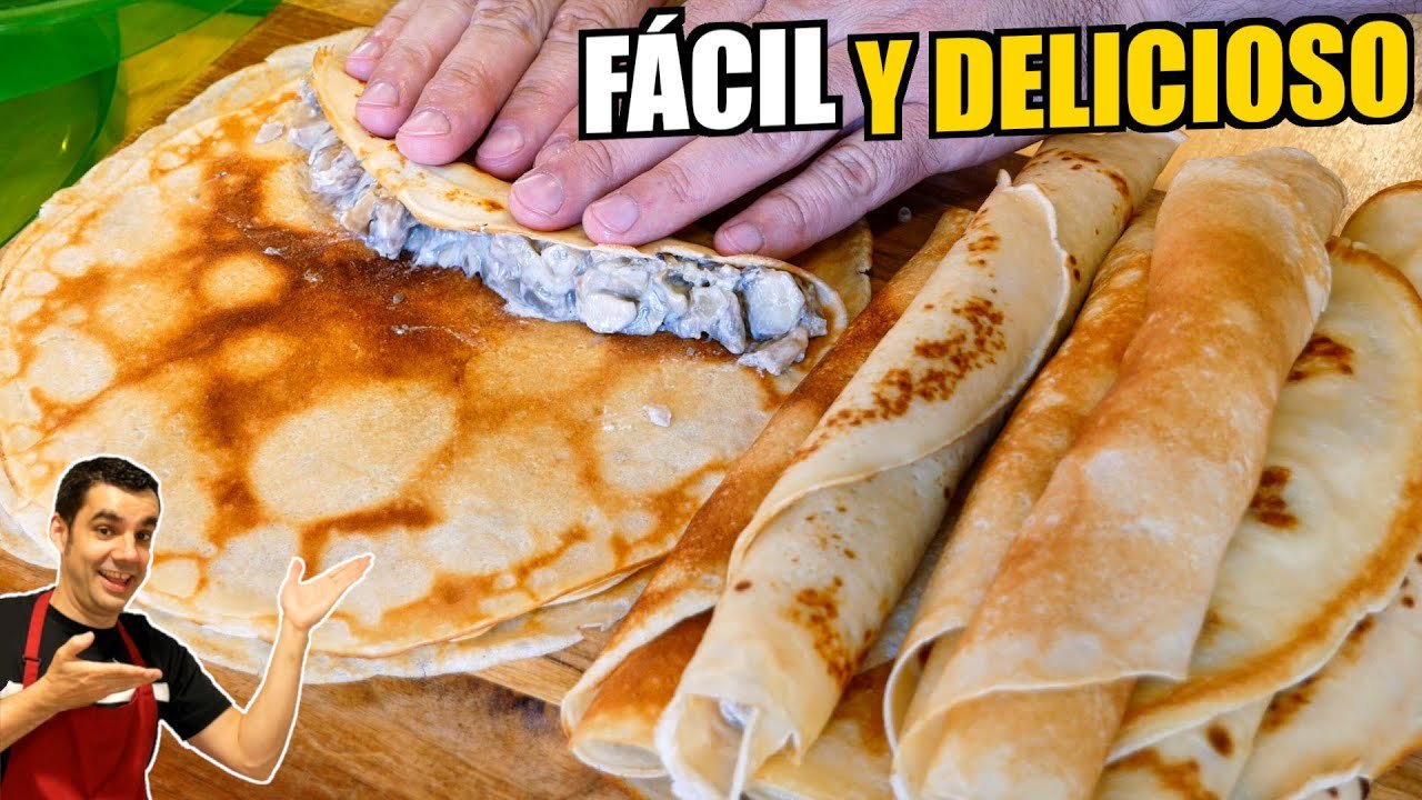 Receta de Crepes rellenos de queso champiñones y tomate