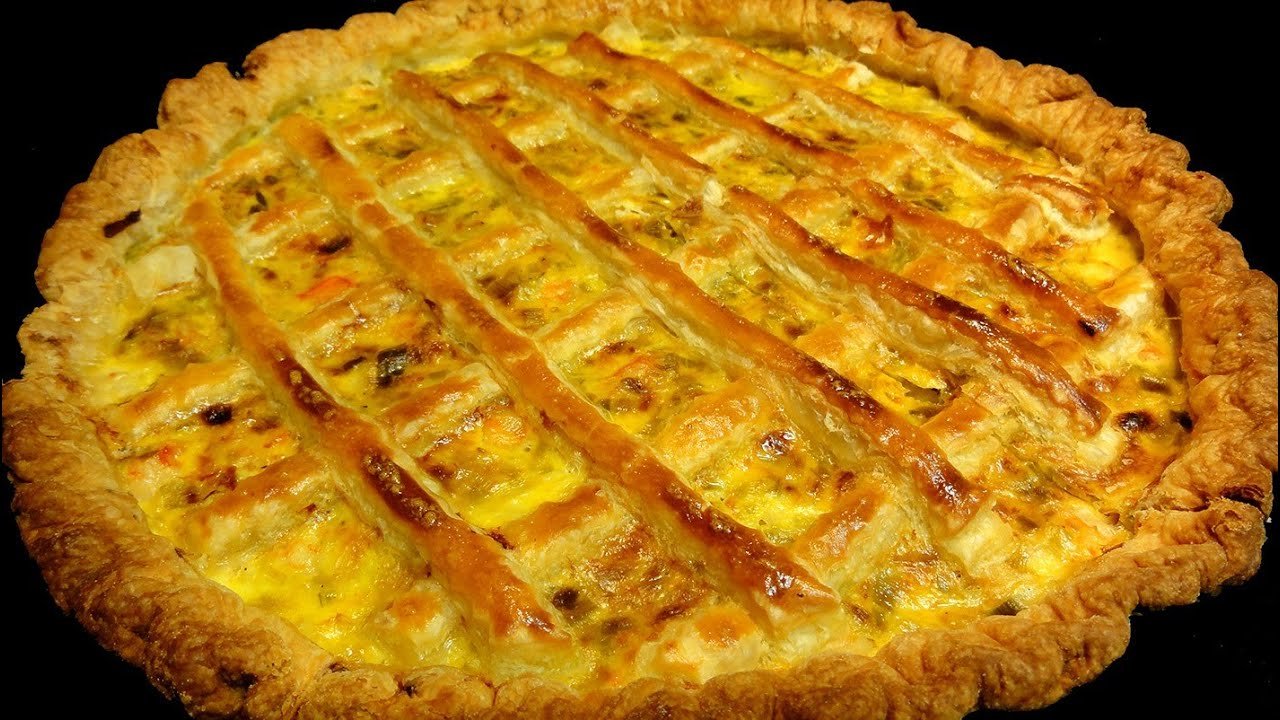 Receta de Hojaldre de puerro queso de cabra calabacín y gambas