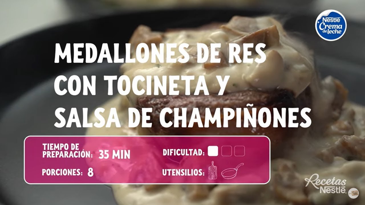 Receta de Medallones de res en salsa de tocineta y champiñones