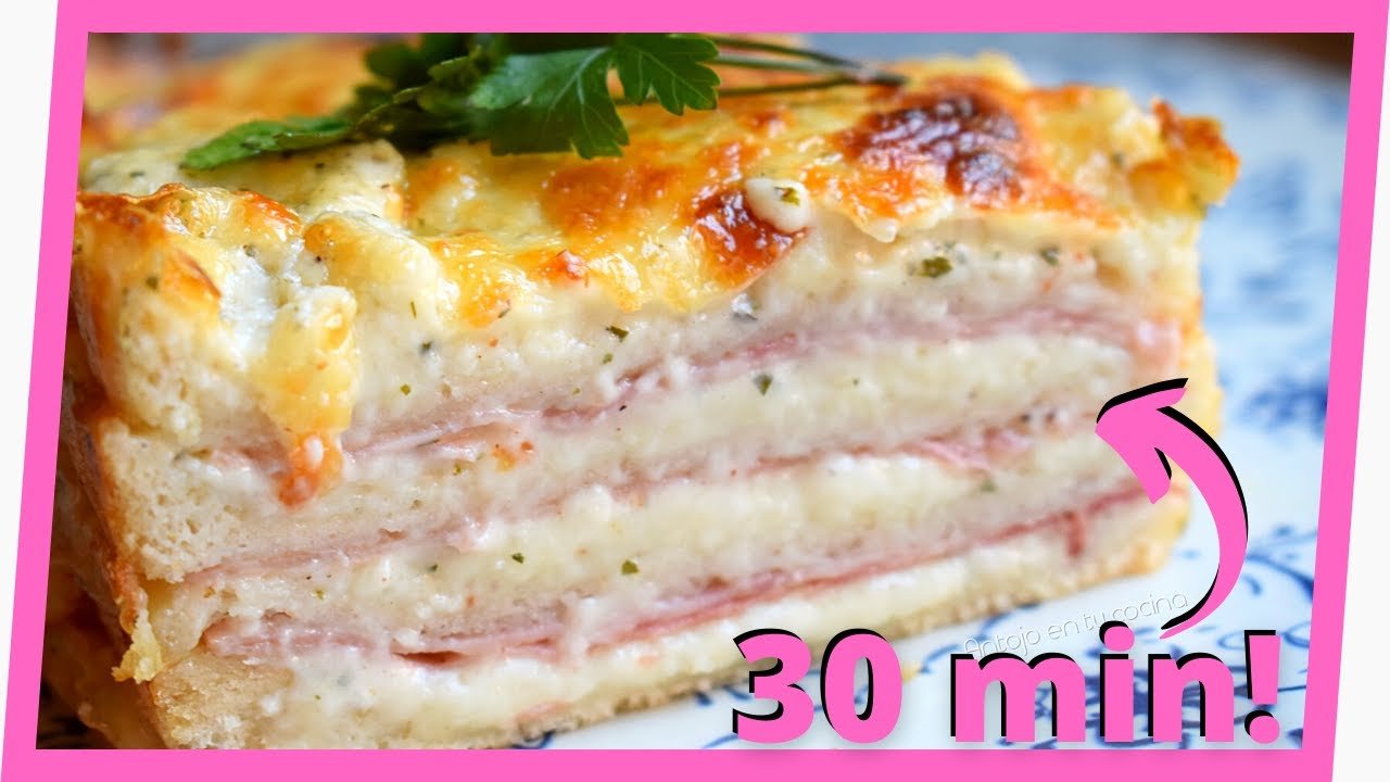 Receta de Pastel de pan de molde con jamón York y queso al horno