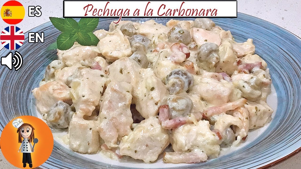 Receta de Pollo a la carbonara con champiñones