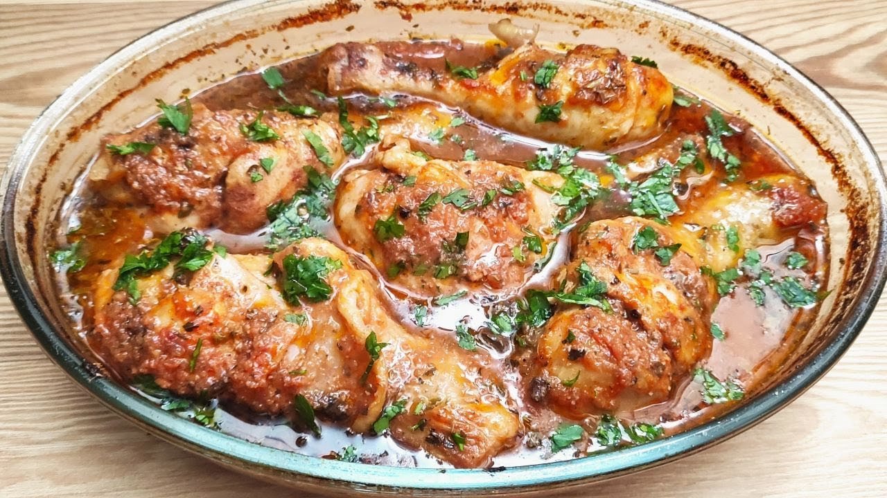 Receta de Pollo al horno con tomate triturado