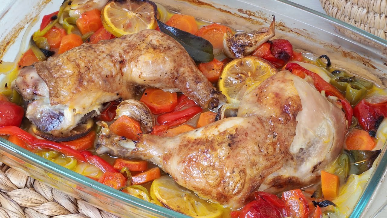 Receta de Pollo al horno con verduras y champiñones