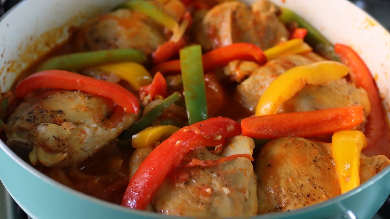 Receta de Pollo frito con cebolla y pimiento