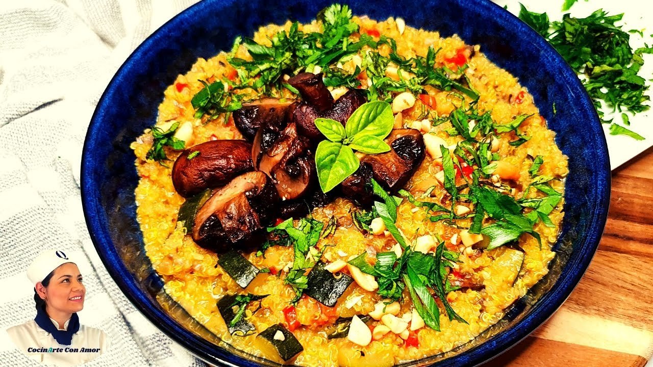 Receta de Risotto de quinoa vegano con setas y espinacas