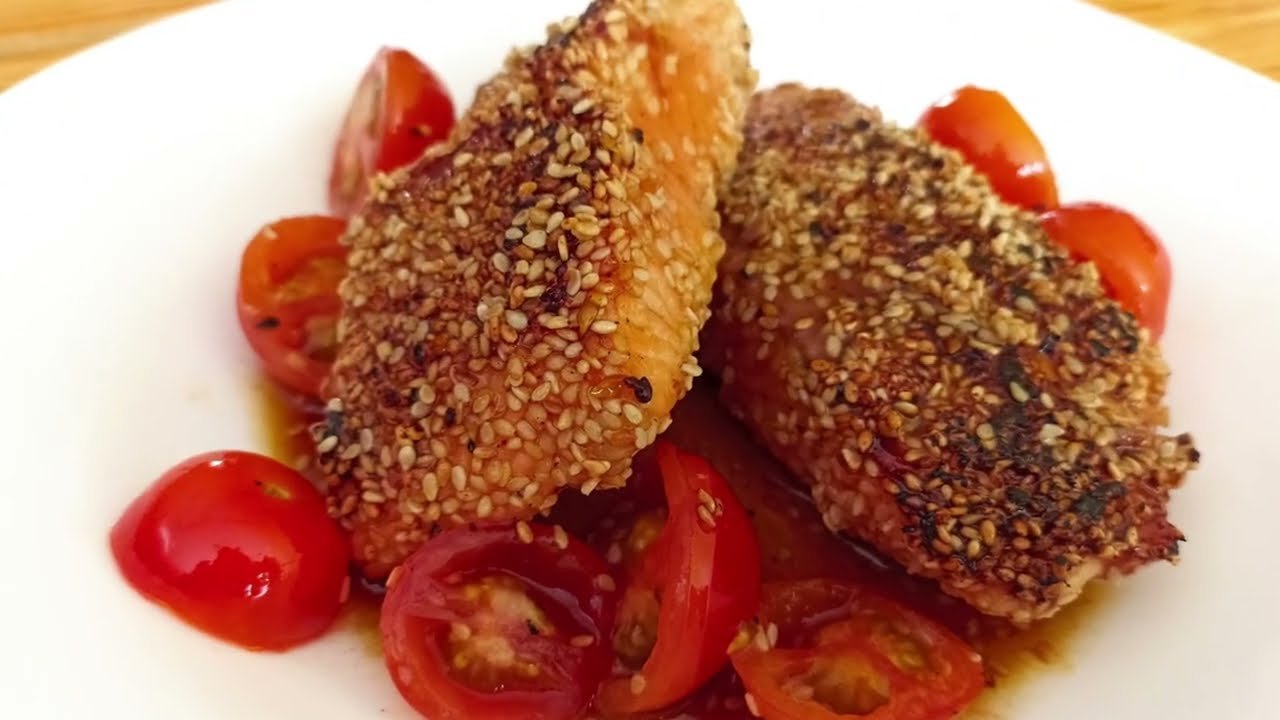 Salmón en costra de sésamo